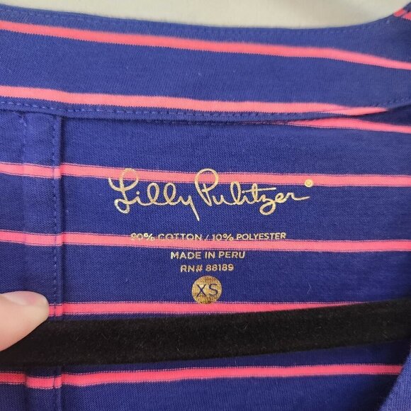 Lilly Pulitzer Blue Pink Striped Nautical Shift Dress Preppy Beaded Women's XS - Picture 5 of 6